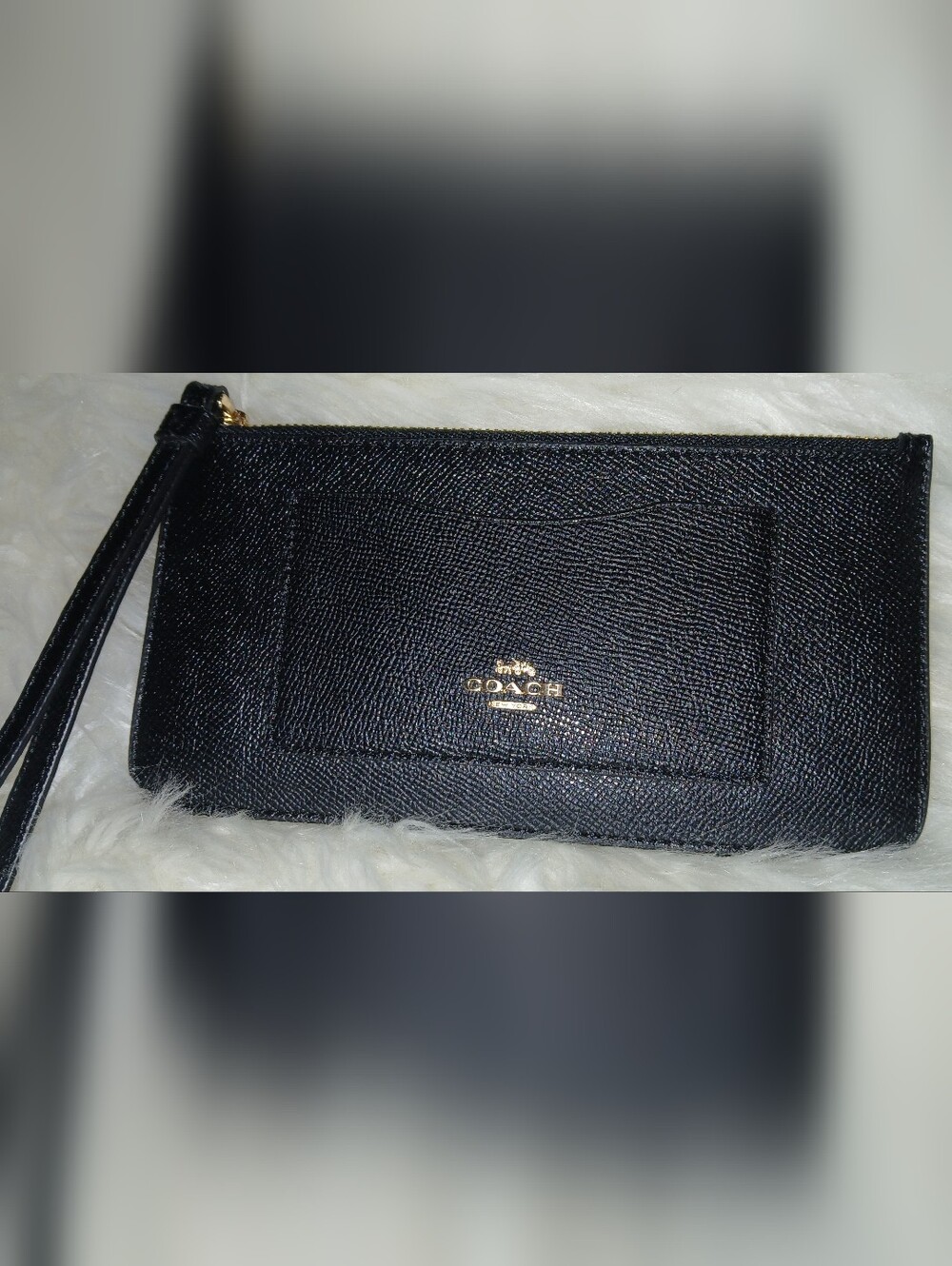 Coach Slim Black Leather Wristlet/Wallet with Gold Accent - Picture 2 of 4